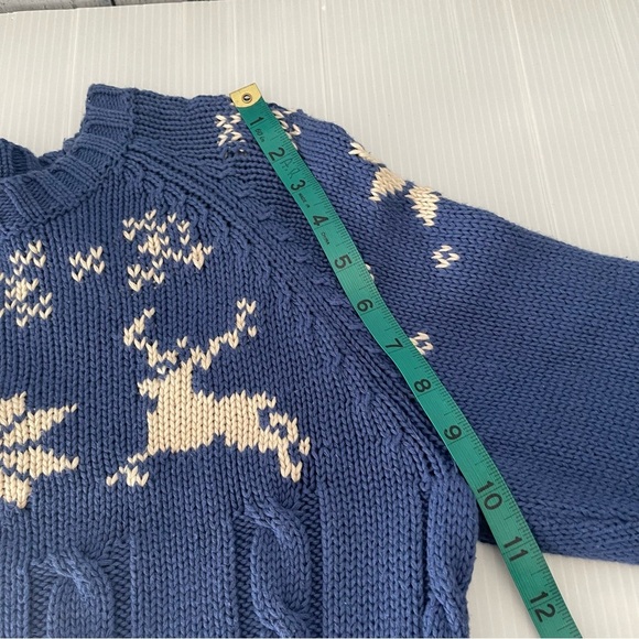 Land’s End Vintage 90’s Blue Cable Knit Fair Isle Reindeer Snowflake Sweater Med - Picture 5 of 7